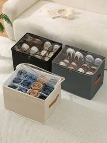 1pc/2pcs Foldable Fabric Storage Box With Lid, Dust-Proof Shoe Storage Container, Multi-Functional Compartment Organizer Box - Multicolor - View 9
