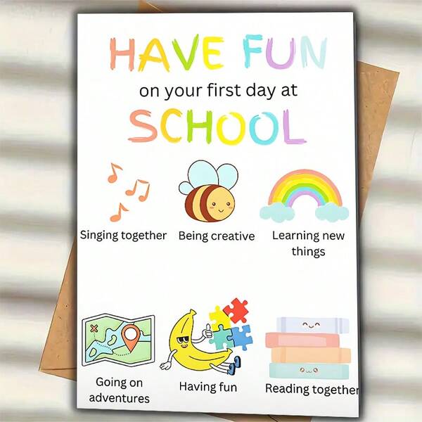1 felicitare pentru întoarcerea la școală cu plic - design inspirațional colorat, 12cm x 17cm, stil minimalist, binecuvântări calde
