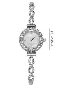 1pc/2pcs Fashionable Women's Bracelet Watch, Luxury Round Dial With Rhinestone Diamond Crystal Ripple Design, Alloy Quartz Watch, Gift For Girlfriend