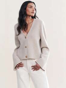 Women's Solid Color Business Casual Office Cardigan Sweater, Autumn/Winter Back To School Season