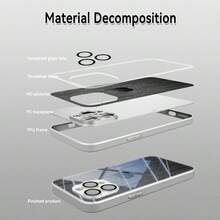 1pc Apple Wood Grain Minimalist Pattern Metal & Glass Material Phone Case, Elegant & High-End, Suitable For Apple - Silver - View 6