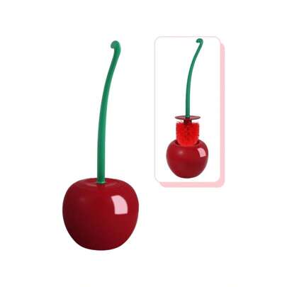 1 pieza Cepillo de inodoro con diseño de cereza, cepillo de inodoro de plástico con mango largo y cerdas suaves, artículo de uso diario, juego de cepillos de limpieza creativos