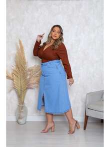 WOMEN'S PLUS SIZE HIGH WAIST FLARE JEANS SKIRT FROM 46 TO 60