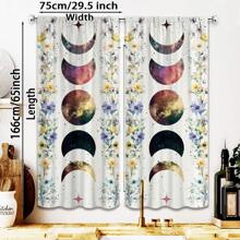 2pcs Blackout Curtains - Celestial Floral Design With Colorful Nebula Moon Phase And Stars, Machine Washable Polyester Curtains For Living Room, Bedroom, Bathroom - Modern Watercolor Cosmic Pattern, All Season