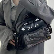 2025 New Niche Design Cute Mechanical Cat Backpack, Y2K Cool Millennium Hottie Black Gothic Messenger Crossbody Bag