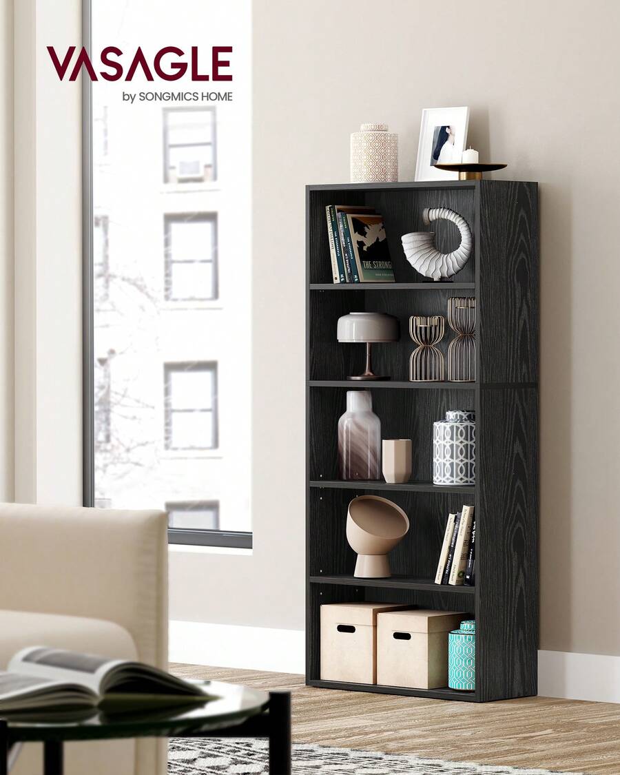 VASAGLE Bookshelf, 23.6 Inches Wide, 5-Tier Open Bookcase With Adjustable Storage Shelves, Floor Standing Unit - 黑色 - 查看 1