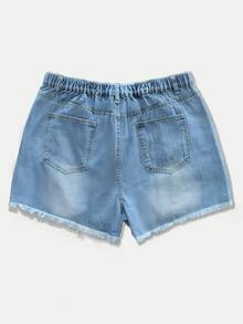 Women Plus Size Simple Loose Straight Denim Bermuda Shorts - Light Wash - View 6