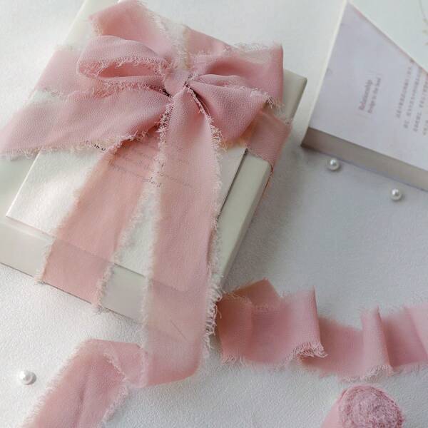 2Pcs 3.8Cm*5M Pink Hand-Rolled Chiffon Ribbon, Suitable For Wedding Invitations, Bouquets, Gift Packaging, DIY Crafts, Scene Decoration, Holiday Decoration, Room Decoration, Home Decoration, Office Decoration, Theme Party Decoration, Birthday Gift Packaging, Party Gift Decorative Bow