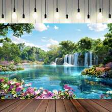 2D Lush Natural Landscape Forest Stone River Background - Perfect For Parties, Weddings, Birthdays, Festivals, Etc. - Durable Polyester Fabric - Suitable For Indoor And Outdoor Use