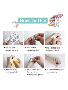 12-1 件闪光粉色独角兽临时纹身，可爱卡通闪光风格防水闪亮彩虹独角兽，生日派对用品装饰品，送给男孩女孩的完美礼物，礼品袋填充物，持续 2-5 天 - 彩色 - 查看 4