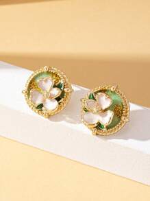 1 Pair Elegant Floral Shaped Round Stud Earrings, Suitable For Women Party & Vacation Jewelry