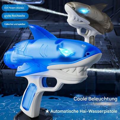 Pistola de agua eléctrica luminosa con tiburón, impermeable, para exteriores, para piscina y playa, juguete acuático.
