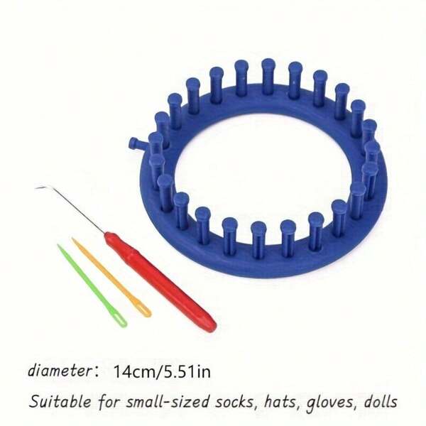 4 piezas Herramientas de telar para tejer, telar de bufanda y gorro, agujas de coser y ganchos de ganchillo, herramientas de tejido para principiantes DIY de suéter, juego de 4 tamaños en caja (color aleatorio para el gancho de ganchillo y la aguja de coser)