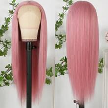 13X4 Free Part Hot Pink Lace Front Wigs Wear And Go Glueless Wig Pre Plucked Hairline Soft Long Straight Hair Wig Magenta Pink Wigs Ready To Wear Wigs Heat Resistant Synthetic Lace Front Wigs For Women For Daily Christmas Party Cosplay Use - Dark Pink - 查看 7