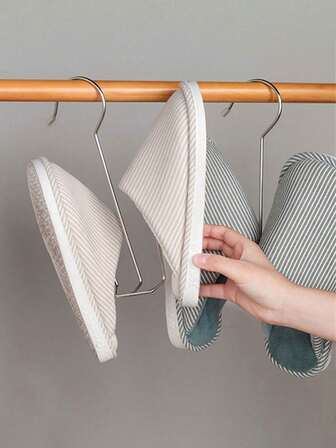 2pcs Stainless Steel Shoe Rack Hooks, Metal Hanging Shoe Storage Shelf, Space Saving Drying Rack With Hooks For Closet Rod, Silver, Home And Laundry Room Storage Accessories