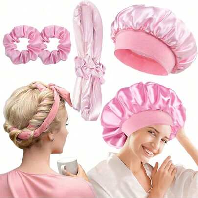 4PCS Sleeping Hair Styling Tools Set, Sleeping No Heat Curling Curler Headband, Silk Hat Hair Pack For Sleeping, Sleeping Cap With Elastic Soft Band, Cap For Women Back To School, Travel Holiday Essentials, Hair Curlers, Curly Hair Brush, Rollers, Curly Hair Products, Curler, Hair Roller, Hair Curlers, Rollers, Curly Hair Products, Curler