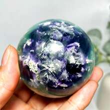 1 Piece Selected Natural Snowflake Fluorite Crystal Ball - Green Blue Purple Bohemian Style Round Living Culture, Unique Christmas And Mother's Day Gift, Collectible Crystal, Snowflake Decoration, Holiday Gift, Elegant Design, Handcrafted, Decorative Sphere, Polished Treatment, Spiritual Decoration - 8-9cm - 查看 8