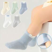 5 Pairs Baby Socks, Thin Mid-Calf Breathable For Newborns & Infants, Spring/Autumn, Non-Binding Up To 1 Year Old
