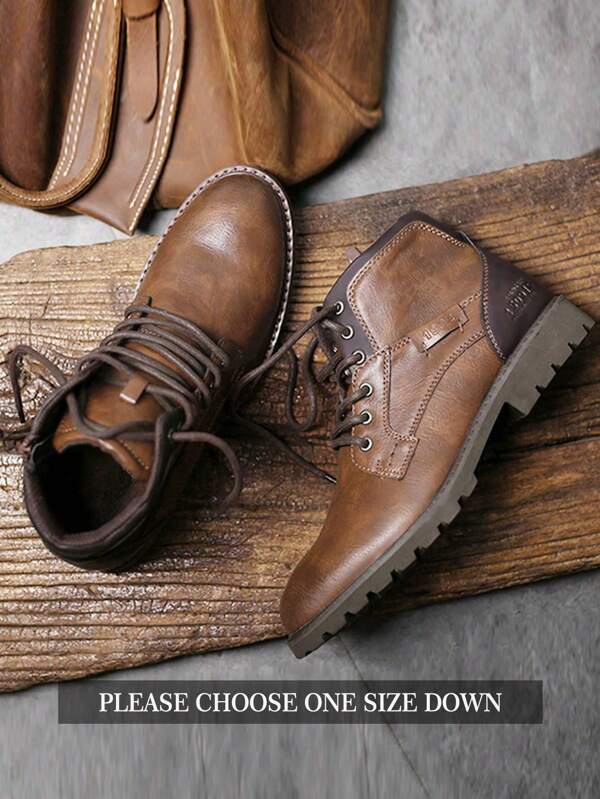 Mioeert Mioeert Herren Oxford Stiefel, Lässiger mittelhoch geschnittener Herrenstiefel zum Anziehen, Ankle Boots für Männer mit Schnürung und Reißverschluss (bitte eine Größe kleiner wählen)