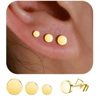 3 Pairs Stud Earrings For Women Girls Dot Cartilage Stud Earrings Set Nap Earrings Stainless Steel 14K Gold Earrings Gift For Women