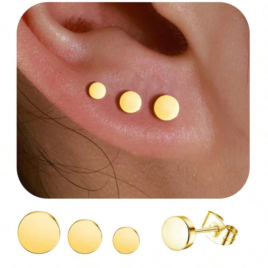 1-3 Paar Ohrstecker für Frauen und Mädchen, Punkt Knorpel Ohrstecker Set, Nickel-freie Ohrringe aus Edelstahl und 14 Karat Gold, Geschenk für Frauen - Gold - Übersicht 1