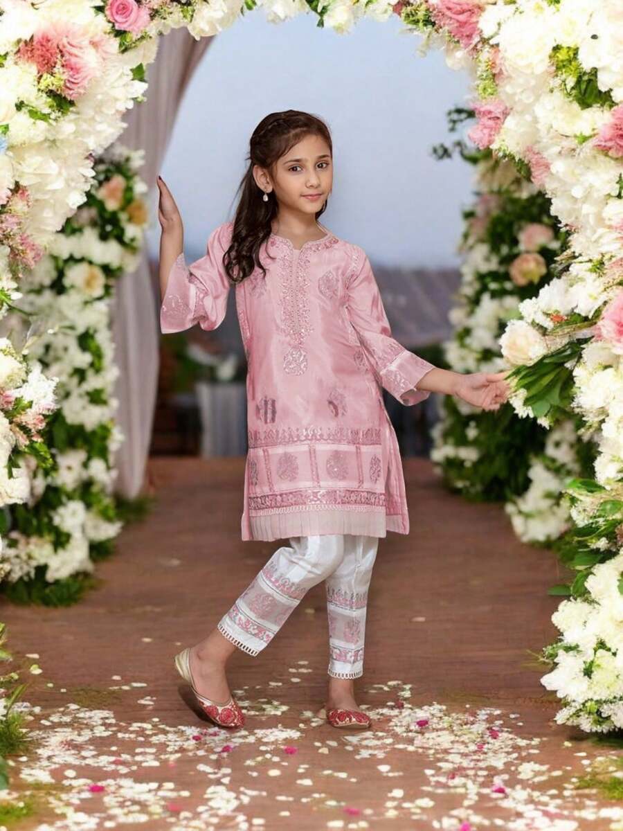 Traditional Georgette Salwar Kameez For Girls -  Wear For Kids- 01 - 彩色 - 查看 1