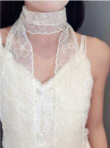 1件装印花纯色蝴蝶结优雅波西米亚复古蕾丝边多功能雪纺围巾/头带/发圈/发绳，浪漫甜美女孩拍照道具配饰，涤纶头巾发带吸汗带秋冬发带发饰女士度假装扮女士头巾柔软头巾