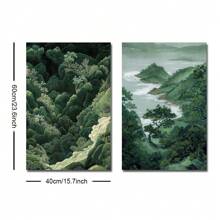 Conjunto de 2 pôsteres de parede de arte japonesa Zen Green Forest Mountain sem moldura, impressão em tela, minimalista, Japandi Wabi Sabi, pintura de paisagem abstrata para apartamento, sala de estar, quarto, decoração de casa moderna