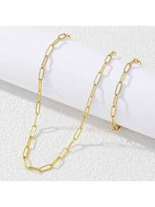 1 Set Minimalist Paperclip Shaped Stainless Steel Necklace And Bracelet Jewelry Set, Suitable For Women's Daily Outfit Or As A Mother's Gift