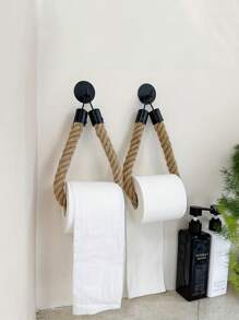 1 Stück polierter Metall- und Stoff Selbstklebender Wandmontierter Toilettenpapierhalter, mit Kordel Design - Einfache Installation, modisches Badaccessoire, für Handtücher oder Toilettenpapier, rustikale Heimdekoration | Strapazierfähige Konstruktion, Wandmontierter Toilettenpapierhalter
