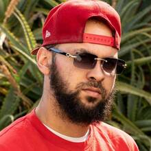 Retro Square Frame Gray Tint Rimless Hip Hop Mens Rectangle Buffs Sunglasses - as pic - View 2