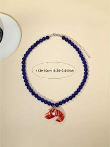 1 pieza Colgante decorativo de langosta roja de vidrio con cadena de collar de cuentas azules, adecuado para uso diario de mujeres o vestimenta de playa en verano