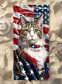 1 Stück patriotisch bedrucktes Katzen Mikrofaser Strandtuch, extra große Decke, super saugfähiges Badetuch, geeignet für Reisen, Schwimmbad, Schnorcheln, Surfen, Yoga, Camping, verschiedene Größen, Strandaccessoire Strandutensilien