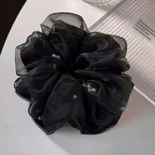 Oversized Faux Pearl Organza Scrunchie Simple Hair Ties 2025 New High-End Decor Floral Hair Accessories For Women, Hair Accessory ,Hair Accessories, Scrunchy Hair Ties, Casual Ponytail Head Accessories Elastic Band - Multicolor - View 7