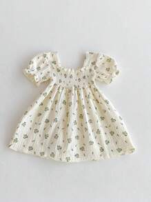 Korean Style Baby Girls' Spring Ditsy Floral Princess Dress, Cute Sweet Mini Dress