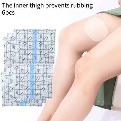 6片装马拉松防摩擦贴，男女通用，包含大腿贴（防摩擦）、胸部贴（防摩擦）、手臂贴（防摩擦）、脚部贴，多种尺寸和款式可选，运动防摩擦胶带