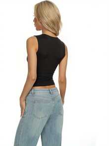 Women's  Boat Neck Sleeveless Tank Top Y2K Summer Camisole Fashion Slim Fit T Shirt For Going Out - 黑色 - 查看 4