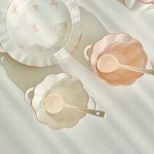 4 件套蝴蝶结设计陶瓷碗 - 包含 2 个碗和勺子，可用洗碗机清洗，适用于谷物、汤、沙拉、早餐、酸奶、甜点和冰淇淋 - 粉色，学校用品 - 彩色 - 查看 11