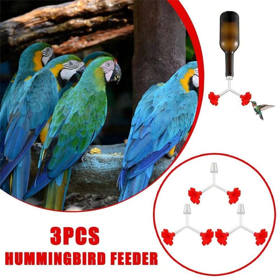 3 Packs Floral Hummingbird Feeder Tubes And Stoppers, Red Double Head Hummingbird Feeding Ports, Water Feeding Replacement Parts Wine Bottle Plug For Outdoor