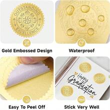 Gold Seals Stickers For Certificate - 2In 100Pcs Foil Embossed Outstanding Excellence Award Sticker S-Adhesive Gold Metallic Envelope Seals Labels Stickers For Certificate Diploma Graduation - Multicolor - View 5