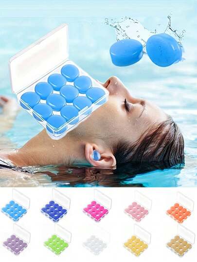 12pcs Reusable Silicone Earplugs For Swimming & Sleeping - Waterproof, Soft Fit, Colorful - Comfort Design For Water Sports, Festivals, And More, Swim Gear
