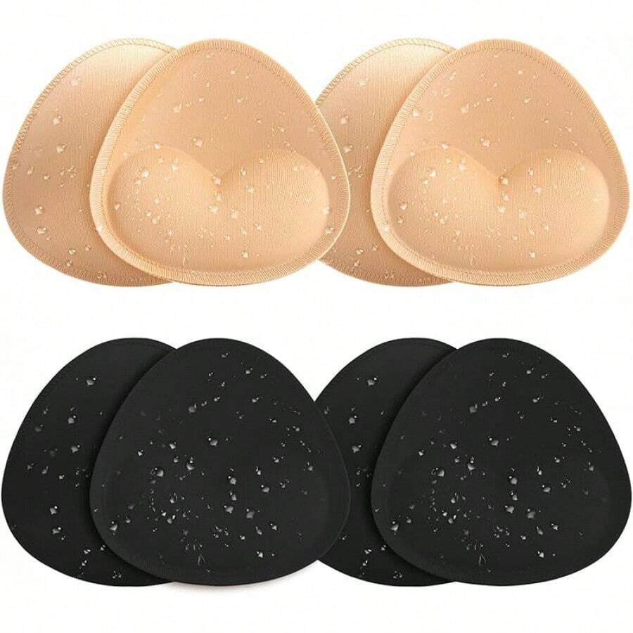 Waterproof Swimsuit Pads - 4 Pairs Heart Push Up Inserts - 黑色米色 - 查看 1