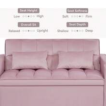 3 In 1 Convertible Sleeper Sofa Bed, Futon Couches For Living Room With Side Pocket | Adjustable Backrest| Velvet Fabric | Pull Out Couch | Love Seat Sofa| Sectional Sofa Bed| 2-Seat Sofa Bed - 粉色 - 查看 6
