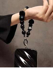 Black Hand Strap Wristlet Short Hanging Lanyard Phone Case Keychain Bag Pendant - Black - View 6