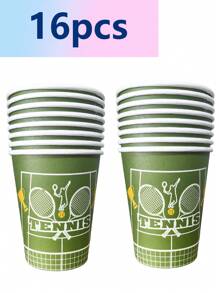 16 件网球运动主题生日派对用品盘子杯子纸巾网球派对、节日庆祝、生日派对、茶会、家庭办公室派对野餐、露营网球比赛用品、网球联谊会议休闲晚餐盘子套装