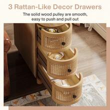 Tribesigns Solid Wood End Table, 3-Drawer Rattan Side Table, Night Stand With 3 Rattan Drawers And Exquisite Embossed Handles For Living Room, No Assembly Required (Oak - Gỗ sồi - Xem 8