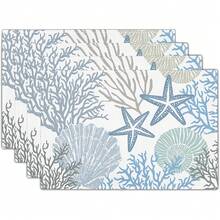 1pc, 4pcs, 6pcs, 8pcs Sea Star And Beach Themed Washable, Anti-Slip, Heat Resistant Ocean Shell Design Placemats - Multicolor - View 11