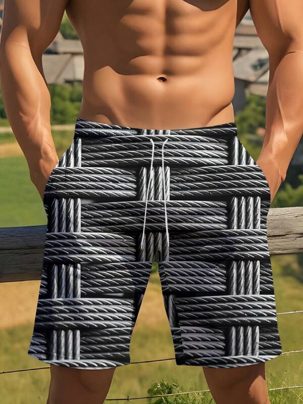 3D Printed Beach Shorts With Drawstring Waistband, Fashionable Graphic Design, Sportswear Quick-Drying Casual Beach Running