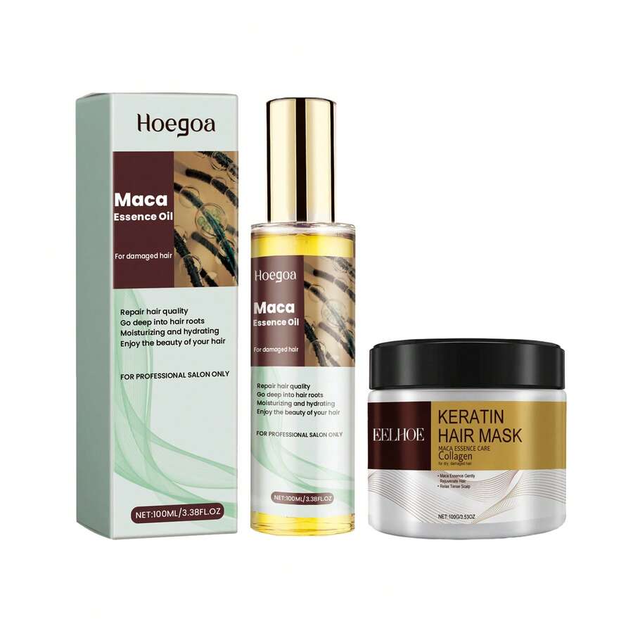 Combo Pack 2 Bottles  Hair Mask Conditioner For All Hair Types Hair Mask+Hair Oil - 綠色 - 查看 1