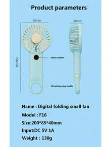 500mAh Lithium Battery, USB Charging, Handheld Fan, Portable Fan, Digital Display Folding Fan, Mountain Climbing Buckle - Multicolor - View 7
